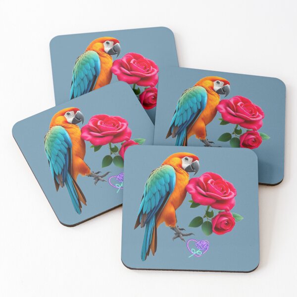 Item preview, Realistic Minimalist Macaw – Vibrant Bird with Red Minimalist Rose designed and sold by Naturalite19.