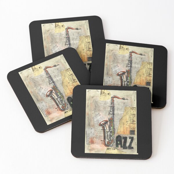 Item preview, Jazz collage art 	 drawing painting saxophone music face mask protection  	 designed and sold by yrhwumin86.