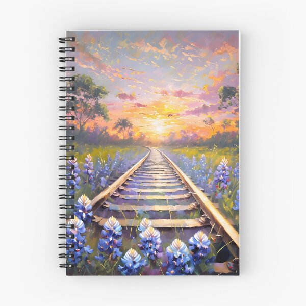 Item preview, Texas Bluebonnet Railroad Sunset – Rustic Wildflower Art designed and sold by PixelExpressStudio.