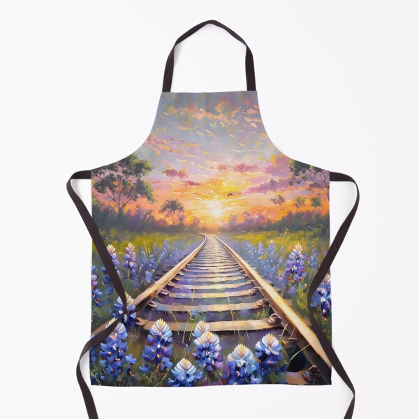 Item preview, Texas Bluebonnet Railroad Sunset – Rustic Wildflower Art designed and sold by PixelExpressStudio.