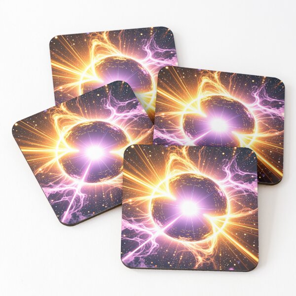 Item preview, Glowing Cosmic Sphere with Purple Lightning and Golden Energy Beams in a Vibrant Galactic Space Explosion designed and sold by Mimoshi ⭐⭐⭐⭐⭐.