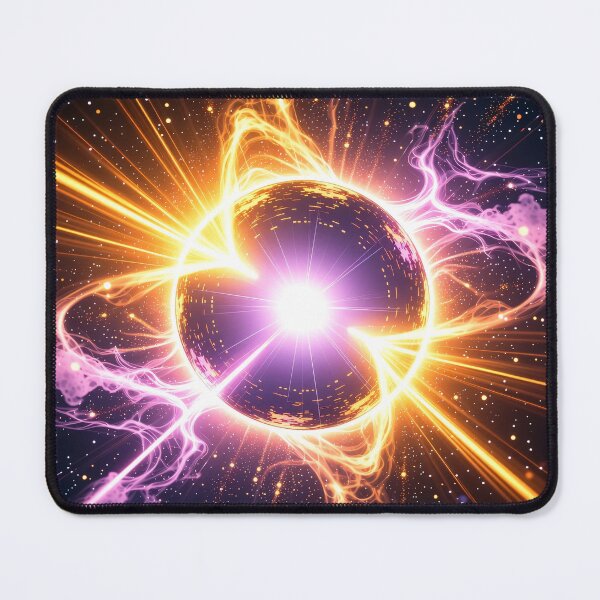 Item preview, Glowing Cosmic Sphere with Purple Lightning and Golden Energy Beams in a Vibrant Galactic Space Explosion designed and sold by Mimoshi ⭐⭐⭐⭐⭐.