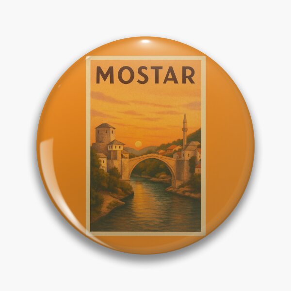 Item preview, Mostar Bosnia Travel Art – Stari Most Bridge and Sunset Souvenir designed and sold by Annika Shurafa.