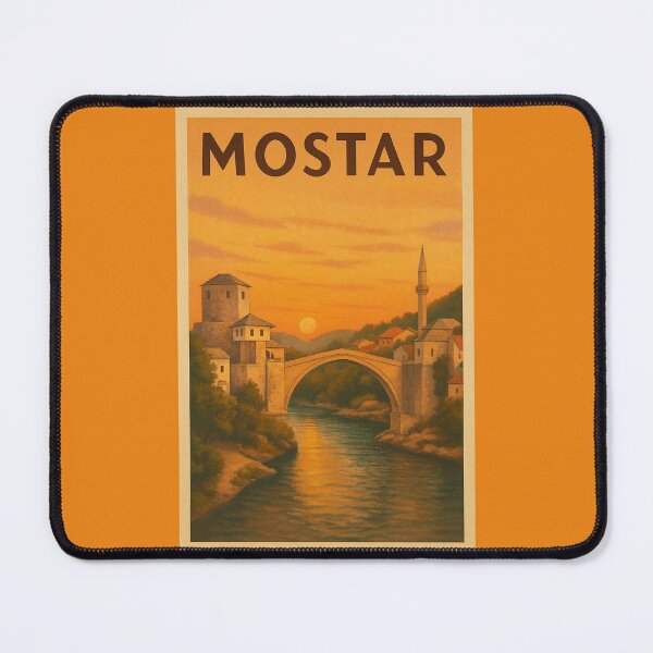 Item preview, Mostar Bosnia Travel Art – Stari Most Bridge and Sunset Souvenir designed and sold by Annika Shurafa.