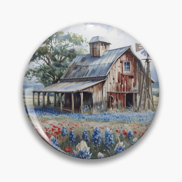 Item preview, Rustic Barn with Bluebonnets – Texas Wildflower Country Art designed and sold by PixelExpressStudio.