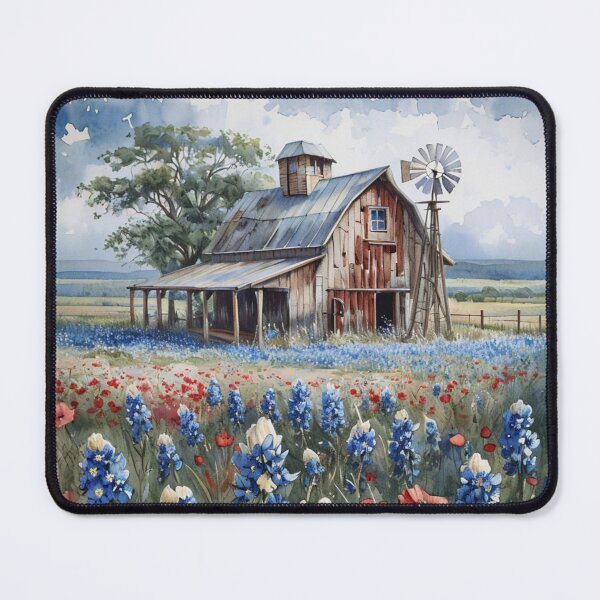 Item preview, Rustic Barn with Bluebonnets – Texas Wildflower Country Art designed and sold by PixelExpressStudio.