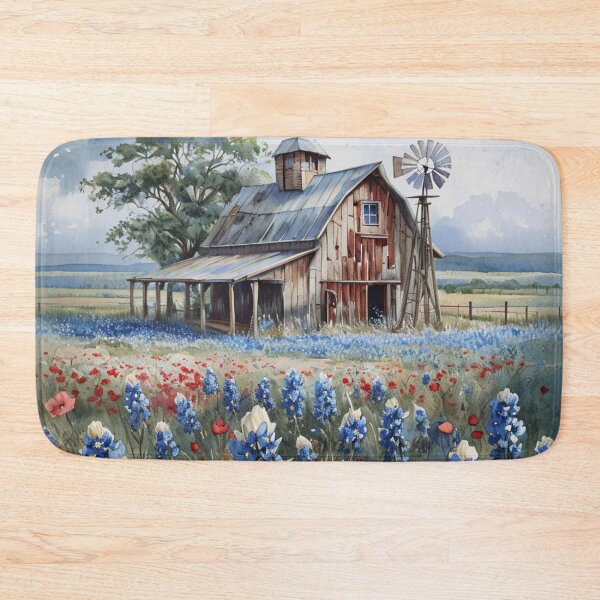 Item preview, Rustic Barn with Bluebonnets – Texas Wildflower Country Art designed and sold by PixelExpressStudio.