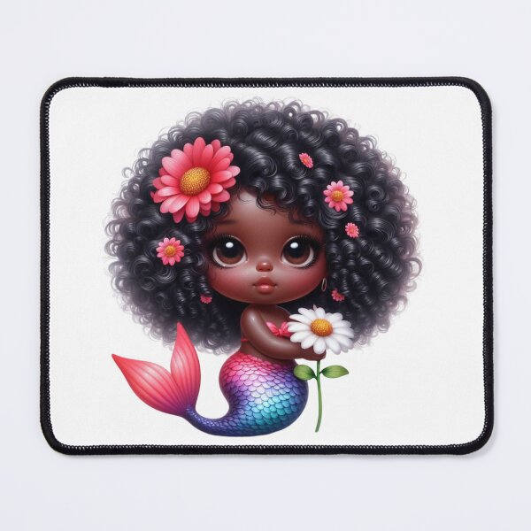 Item preview, Rainbow Tail Black Mermaid Girl with Daisy | Afrocentric Fantasy Art designed and sold by Lulunza.