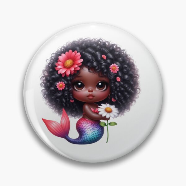 Item preview, Rainbow Tail Black Mermaid Girl with Daisy | Afrocentric Fantasy Art designed and sold by Lulunza.