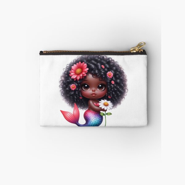 Item preview, Rainbow Tail Black Mermaid Girl with Daisy | Afrocentric Fantasy Art designed and sold by Lulunza.