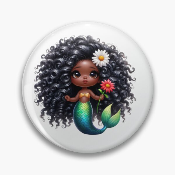 Item preview, Afrocentric Cute Black Mermaid with Red and White Flowers | Fantasy Girl Art designed and sold by Lulunza.