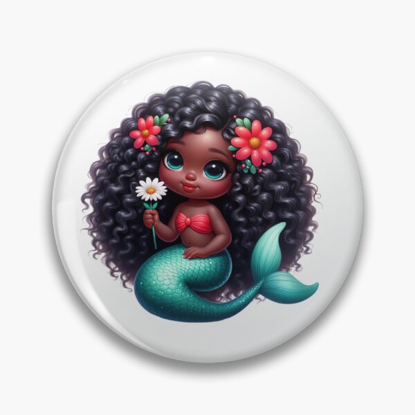 Item preview, Adorable Black Mermaid Holding Sunflower | Afrocentric Cute Mermaid designed and sold by Lulunza.