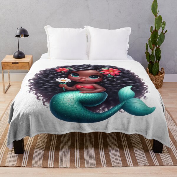 Item preview, Adorable Black Mermaid Holding Sunflower | Afrocentric Cute Mermaid designed and sold by Lulunza.