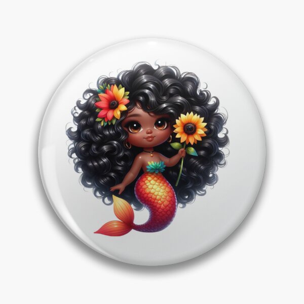 Item preview, Little Black Mermaid Girl with Sunflowers | Afrocentric Mermaid Design designed and sold by Lulunza.