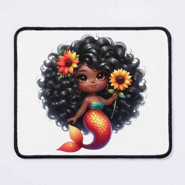 Item preview, Little Black Mermaid Girl with Sunflowers | Afrocentric Mermaid Design designed and sold by Lulunza.
