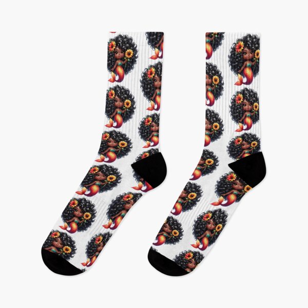 Item preview, Little Black Mermaid Girl with Sunflowers | Afrocentric Mermaid Design designed and sold by Lulunza.