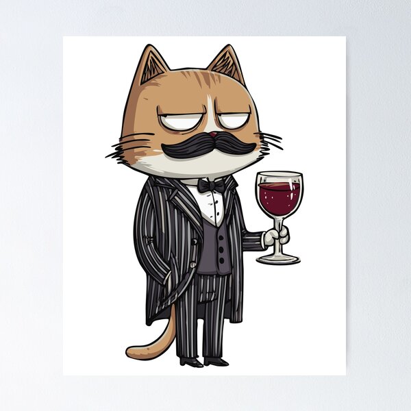 Item preview, Mafia Cat Art | Funny Cartoon Design in Suit with Wine | Gangster Cat Illustration designed and sold by idgafstudio.ch.