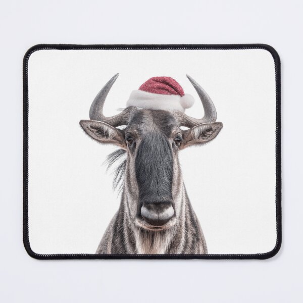 Item preview, Wildebeest with Christmas Hat – Festive Wildebeest Xmas Design designed and sold by LazyOwlStore.