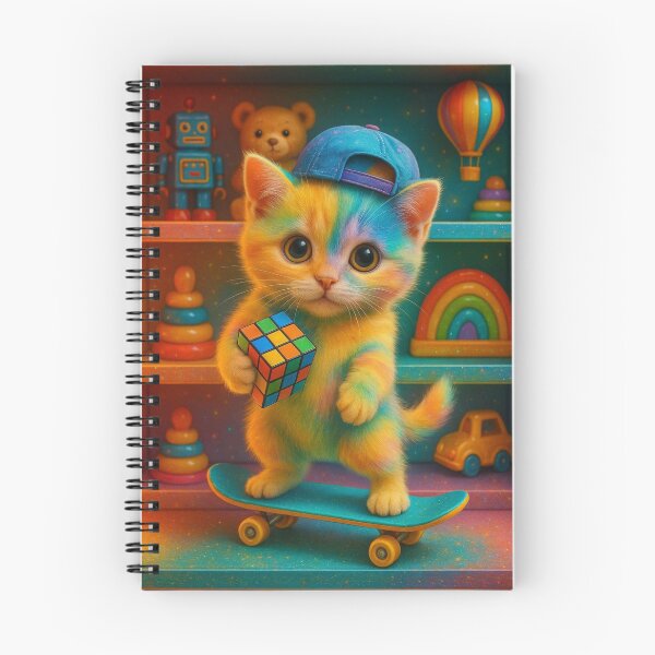 Item preview, Rainbow Kitten on Skateboard with Rubik's Cube – Cute Colorful Cat Illustration designed and sold by TheVelvetMirage.