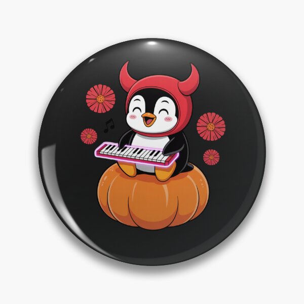 Artikelvorschau, Kawaii Chibi Pinguin im Roten Teufelskostüm spielt Klavier | Süßes Halloween Musik Cartoon Design entworfen und verkauft von ColorSplash123.