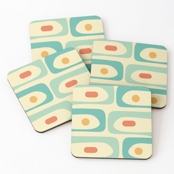 Item preview, Mid Century Modern Abstract Minimalist Piquet Pattern in Retro Light Teal and Orange designed and sold by kierkegaard.