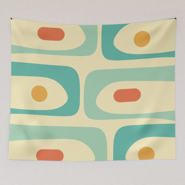Item preview, Mid Century Modern Abstract Minimalist Piquet Pattern in Retro Light Teal and Orange designed and sold by kierkegaard.