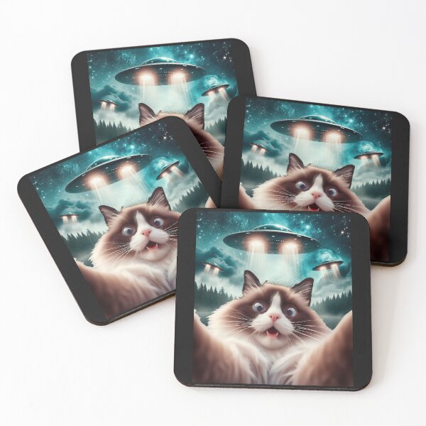 Item preview, Cat selfie with UFO alien attack  designed and sold by erozzz.