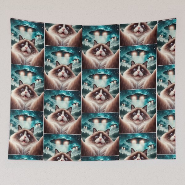 Item preview, Cat selfie with UFO alien attack  designed and sold by erozzz.