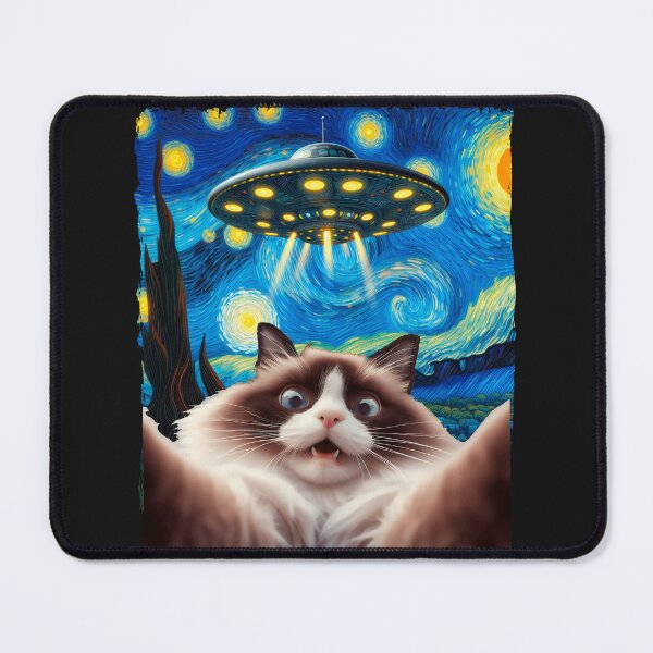 Item preview, Cat selfie and starry night UFO alien invasion designed and sold by erozzz.