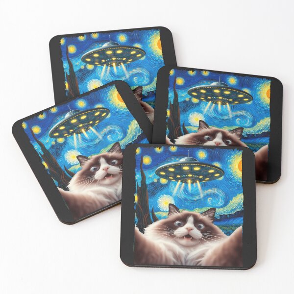 Item preview,  Cat selfie and starry night UFO alien invasion designed and sold by erozzz.