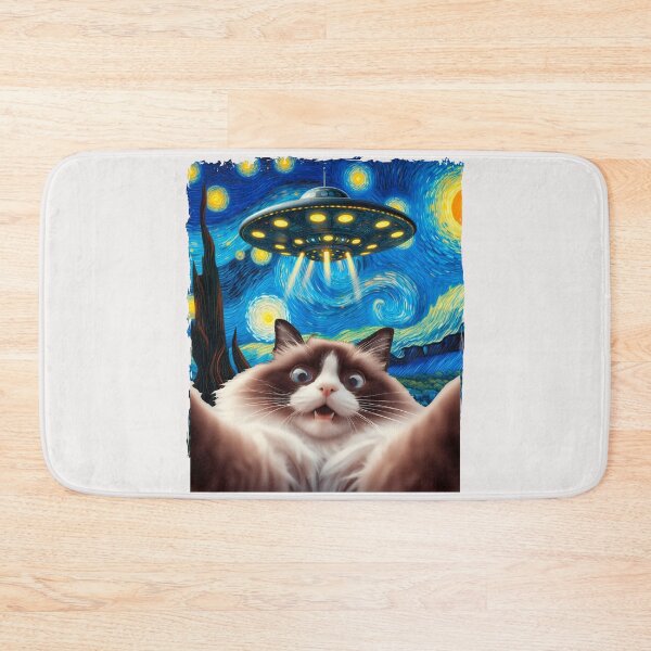Item preview,  Cat selfie and starry night UFO alien invasion designed and sold by erozzz.