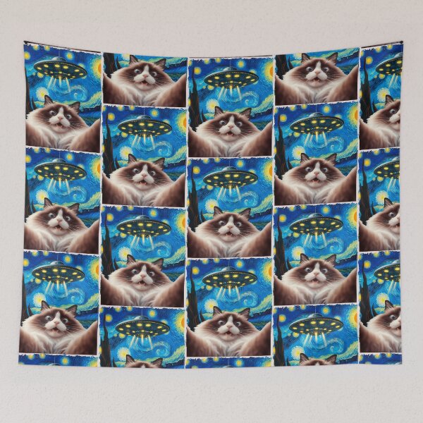 Item preview,  Cat selfie and starry night UFO alien invasion designed and sold by erozzz.