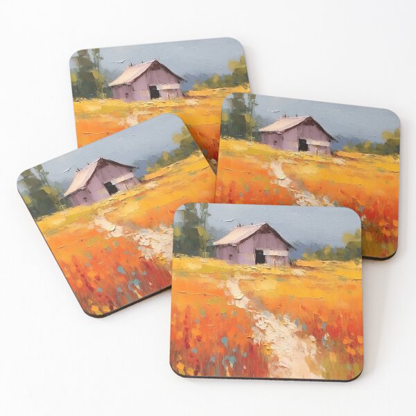 Item preview, Farmhouse Yellow Barn Wall Art, Yellow Flowers, Rustic Print, Country Landscape, Vintage Barn Art Print, Museum Quality Print Orange Flowers designed and sold by SavageVision.