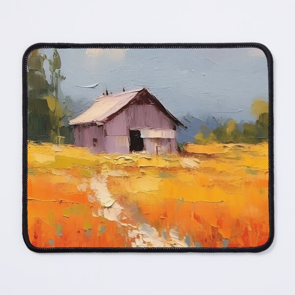 Item preview, Farmhouse Yellow Barn Wall Art, Yellow Flowers, Rustic Print, Country Landscape, Vintage Barn Art Print, Museum Quality Print Orange Flowers designed and sold by SavageVision.