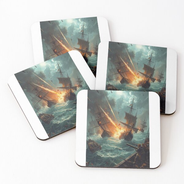 Item preview, Storm of War – Vintage Naval Battle Art Print Featuring Historic Sailing Warships designed and sold by Mythic Tide.