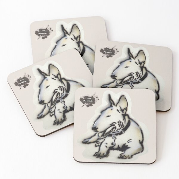 Item preview, A bull terrier lying peacefully on the ground designed and sold by marysfarbklecks.