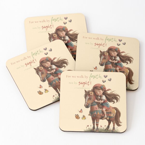 Item preview, For We Walk by Faith, Not by Sight – 2 Corinthians 5:7 Bible Verse Christian Artwork with Girl, Horse & Butterflies designed and sold by AmenAlways.