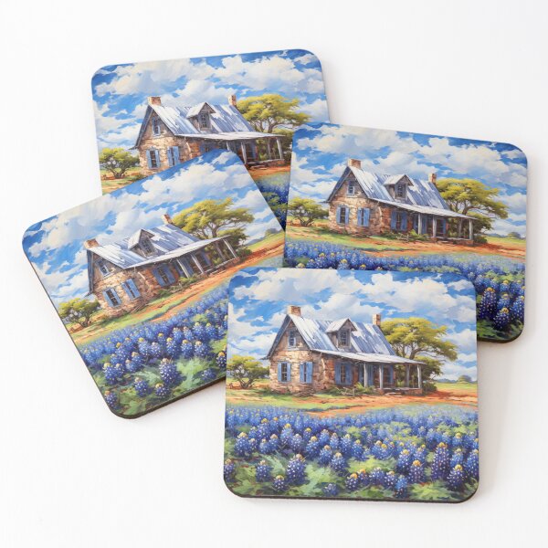 Item preview, Texas Farmhouse with Bluebonnets – Rustic Country Landscape Art designed and sold by PixelExpressStudio.