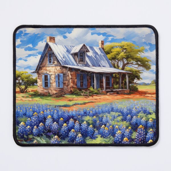 Item preview, Texas Farmhouse with Bluebonnets – Rustic Country Landscape Art designed and sold by PixelExpressStudio.