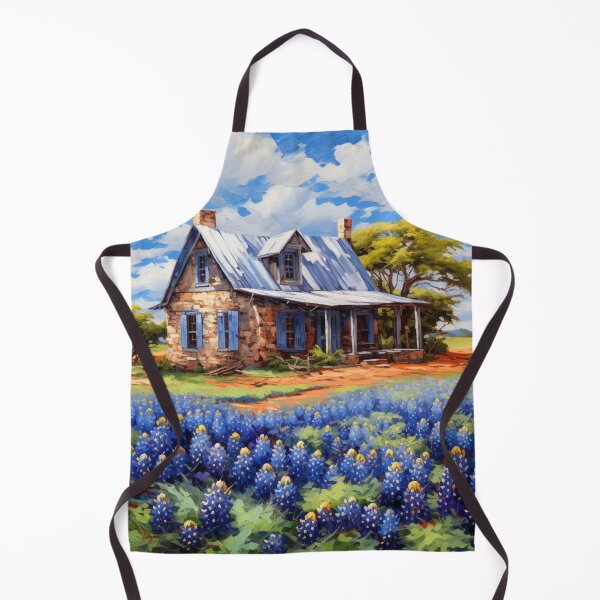 Item preview, Texas Farmhouse with Bluebonnets – Rustic Country Landscape Art designed and sold by PixelExpressStudio.