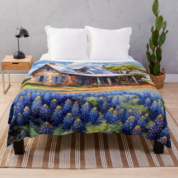 Item preview, Texas Farmhouse with Bluebonnets – Rustic Country Landscape Art designed and sold by PixelExpressStudio.