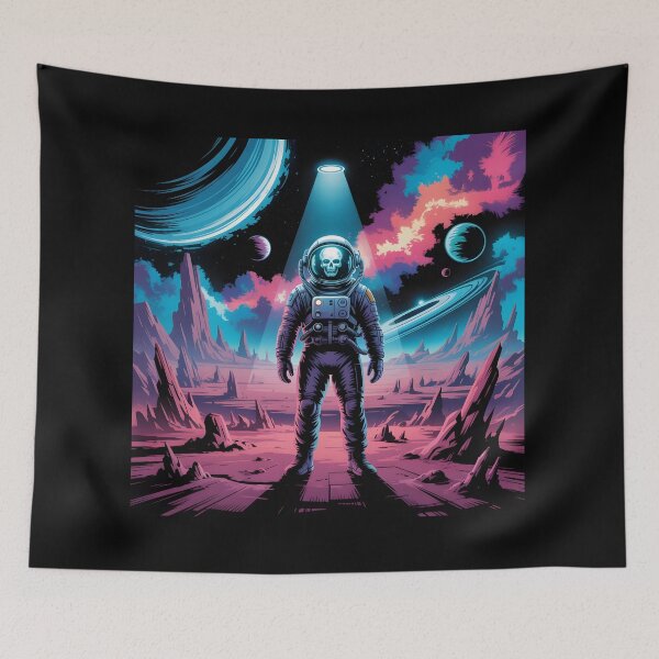 Item preview, Neon Cosmic Explorer – Astronaut Skull Sci-Fi Art designed and sold by WinkWild.