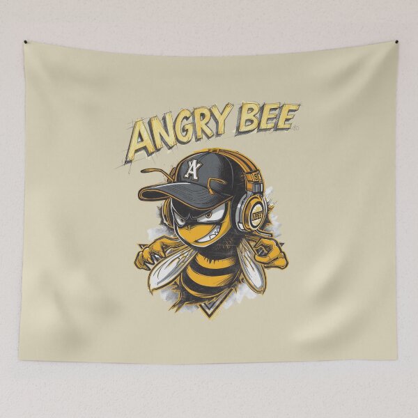 Item preview, Angry Bee Streetwear Design – Cool Cartoon Bee with Headphones & Cap designed and sold by MoonLightFX.