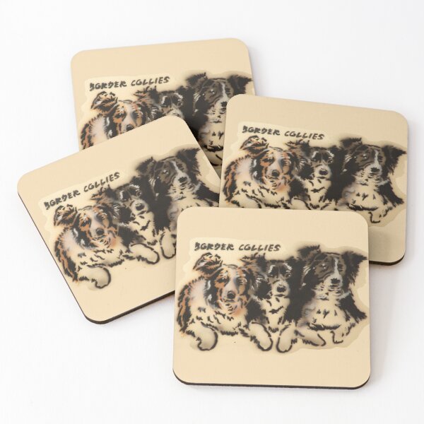 Item preview, Tres jóvenes Border Collies yacen juntos en el suelo. designed and sold by marysfarbklecks.