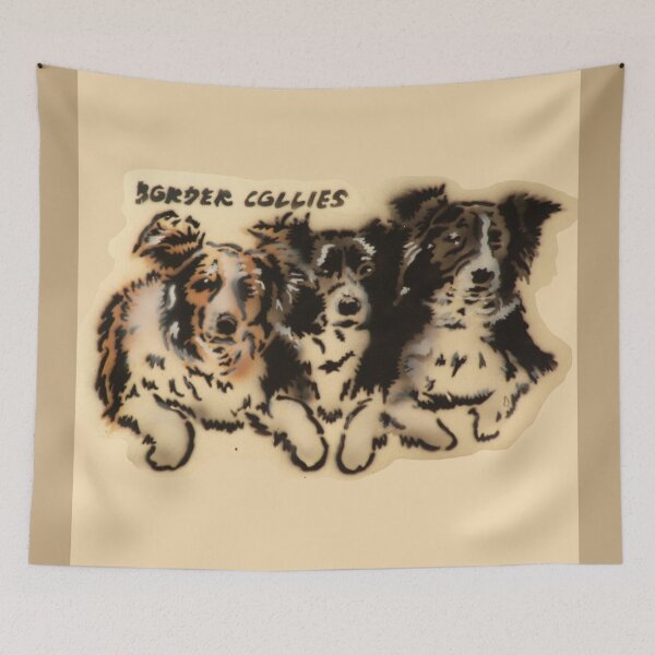 Item preview, Three young Border Collies lie together on the floor. designed and sold by marysfarbklecks.