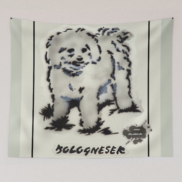 Item preview, The Bolognese dog breed stands in the grass designed and sold by marysfarbklecks.