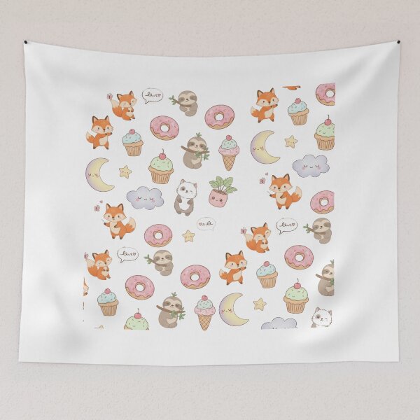 Item preview, Kawaii Cute Fox, Sloth, Donut & Cupcake Pattern designed and sold by pds4.