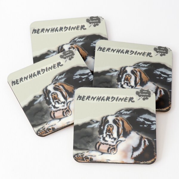 Item preview, A St. Bernard lies in front of a mountain backdrop designed and sold by marysfarbklecks.