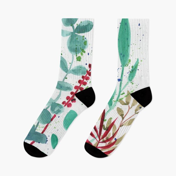 Item preview, Botanical Watercolor Leaves And Branches Red Green Teal II designed and sold by Irina Sztukowski.