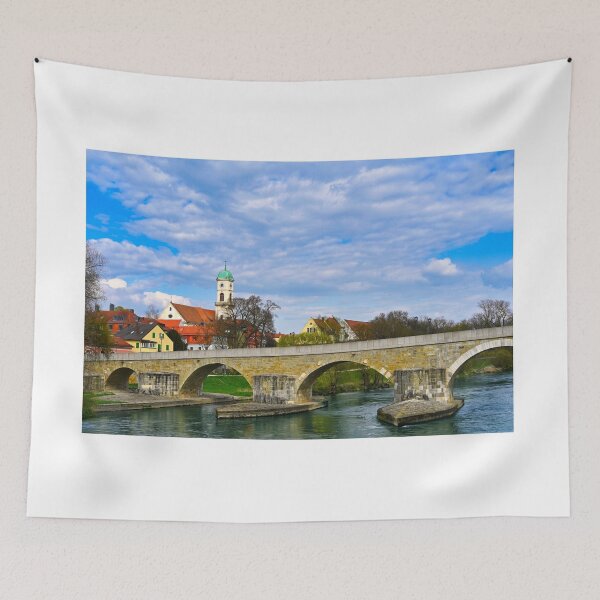 Item preview, Ancient stone bridge over the Danube river, old town Regensburg, Bavaria, Germany designed and sold by goceris.
